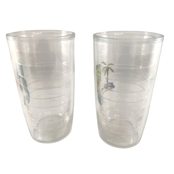Tervis Double-Wall Insulated Clear Tumblers W/Seahorse/Palm Tree Designs-16 oz - Picture 2 of 13